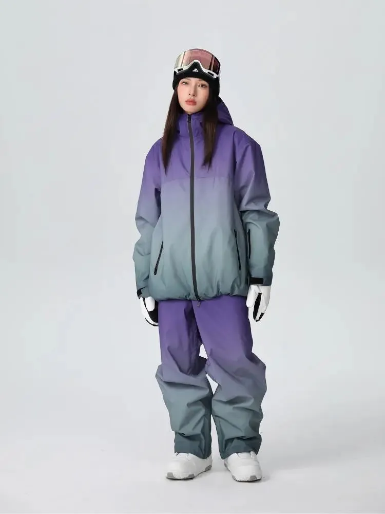 Women Unique 3L Gradient Snowsuits Durable Ski Jacket and Pants