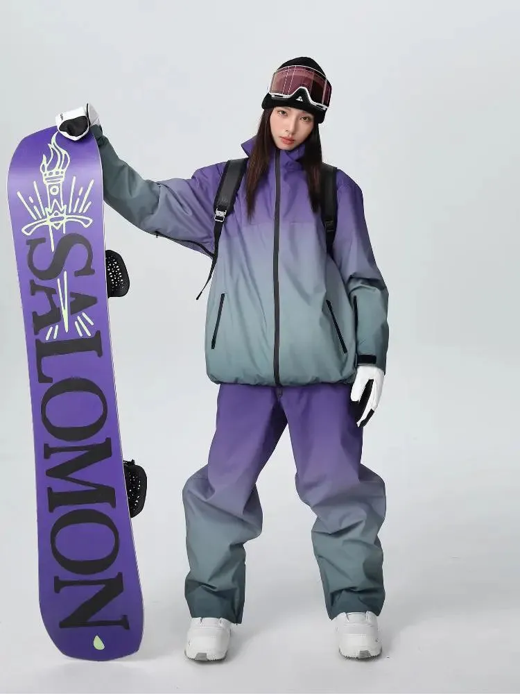 Women Unique 3L Gradient Snowsuits Durable Ski Jacket and Pants