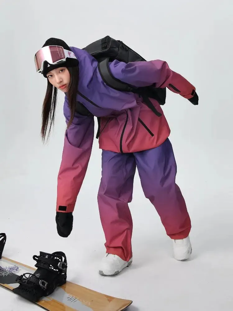 Women Unique 3L Gradient Snowsuits Durable Ski Jacket and Pants