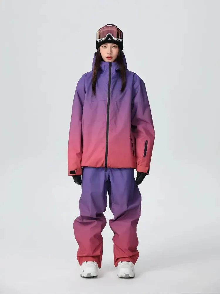 Women Unique 3L Gradient Snowsuits Durable Ski Jacket and Pants