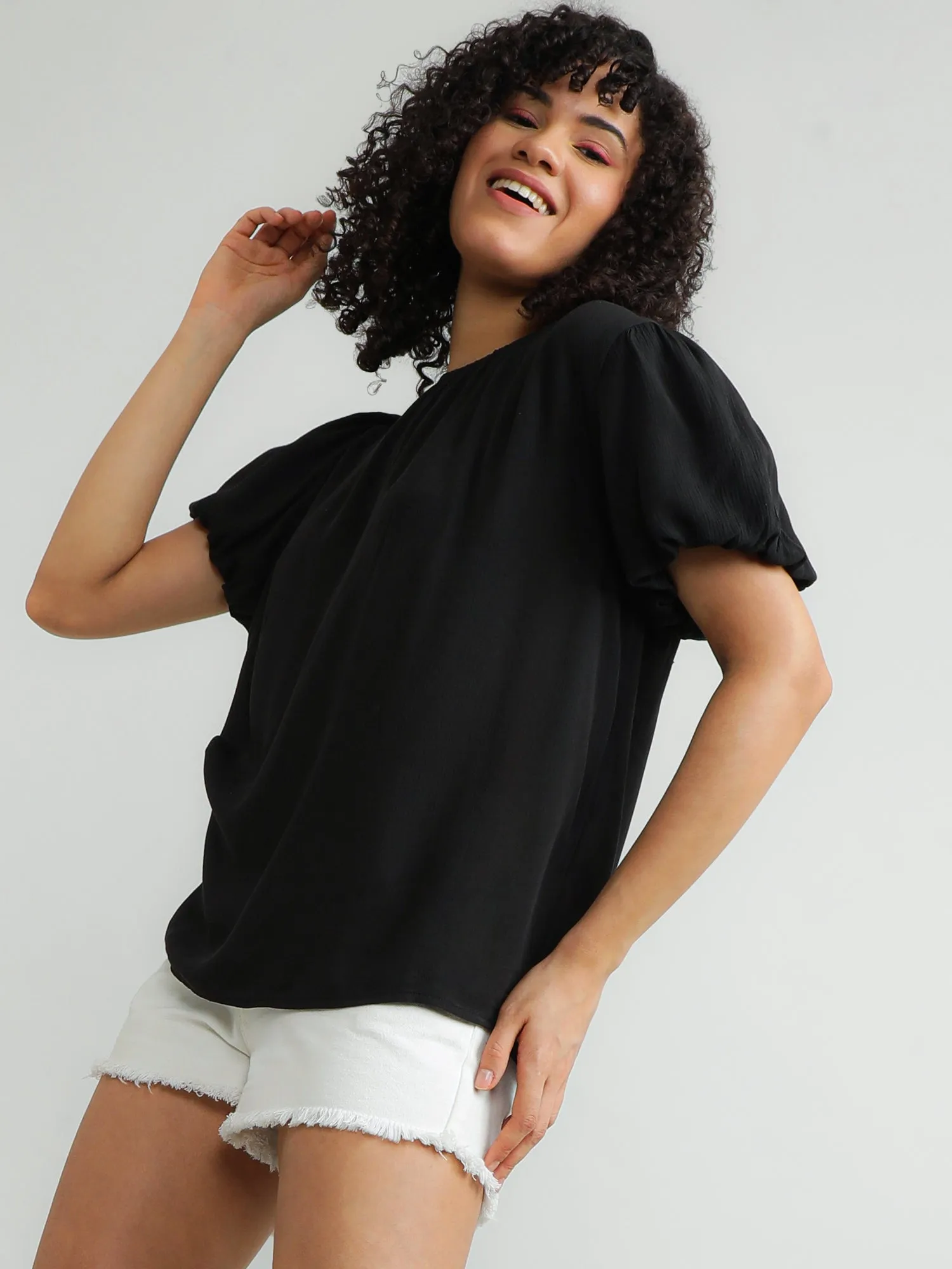Women Viscose Easy Black Top
