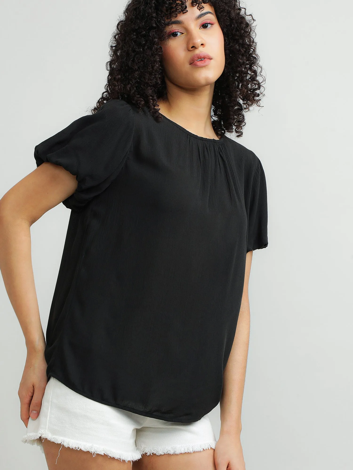 Women Viscose Easy Black Top