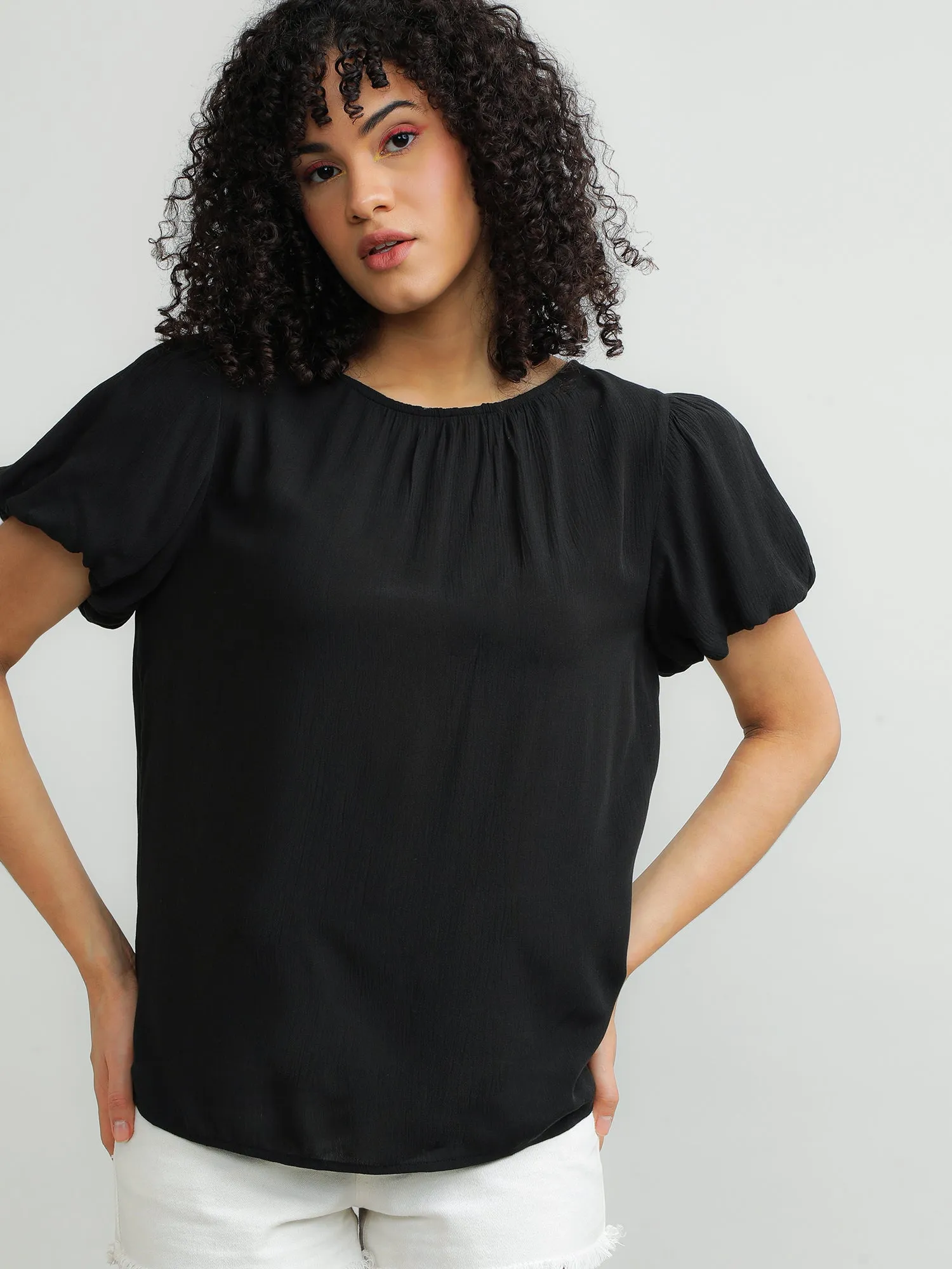 Women Viscose Easy Black Top
