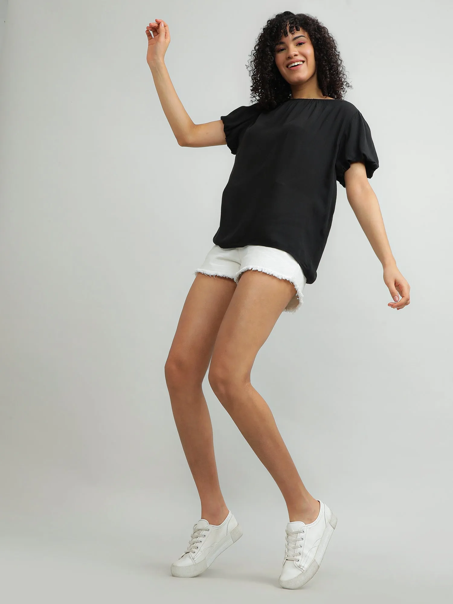 Women Viscose Easy Black Top
