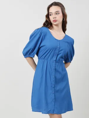 Women Viscose Solid Blue Dress