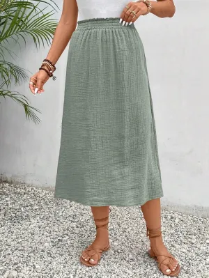 Women's Basic Frenchy Solid Paperbag Waist Midi Skirt A Line Natural Regular Fit Casual Skirts