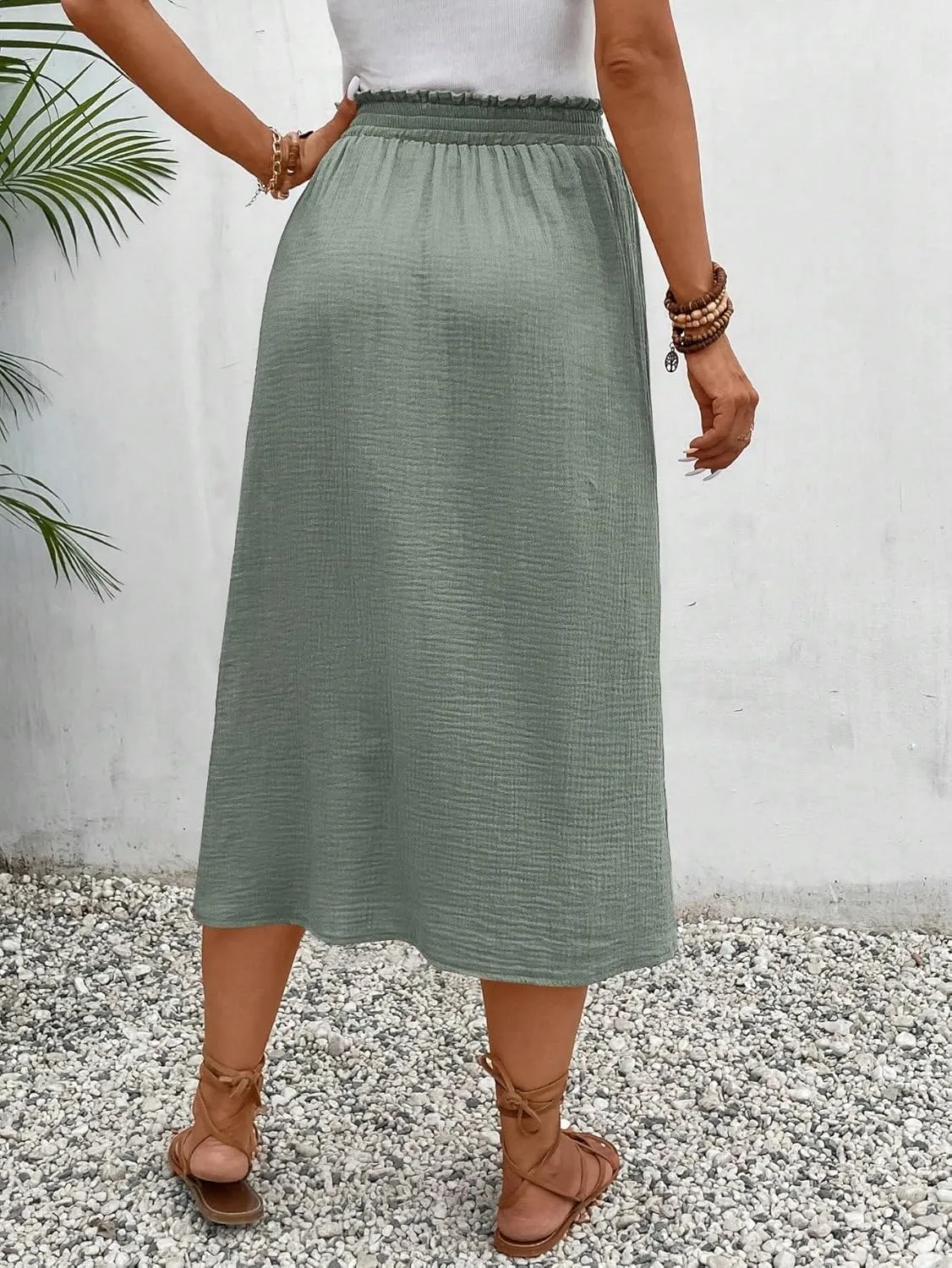 Women's Basic Frenchy Solid Paperbag Waist Midi Skirt A Line Natural Regular Fit Casual Skirts
