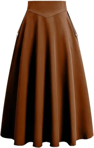 Women's Basic Natural Women's Solid Color Zip Up Pocket Casual Midi Skirt Flared Casual Skirts