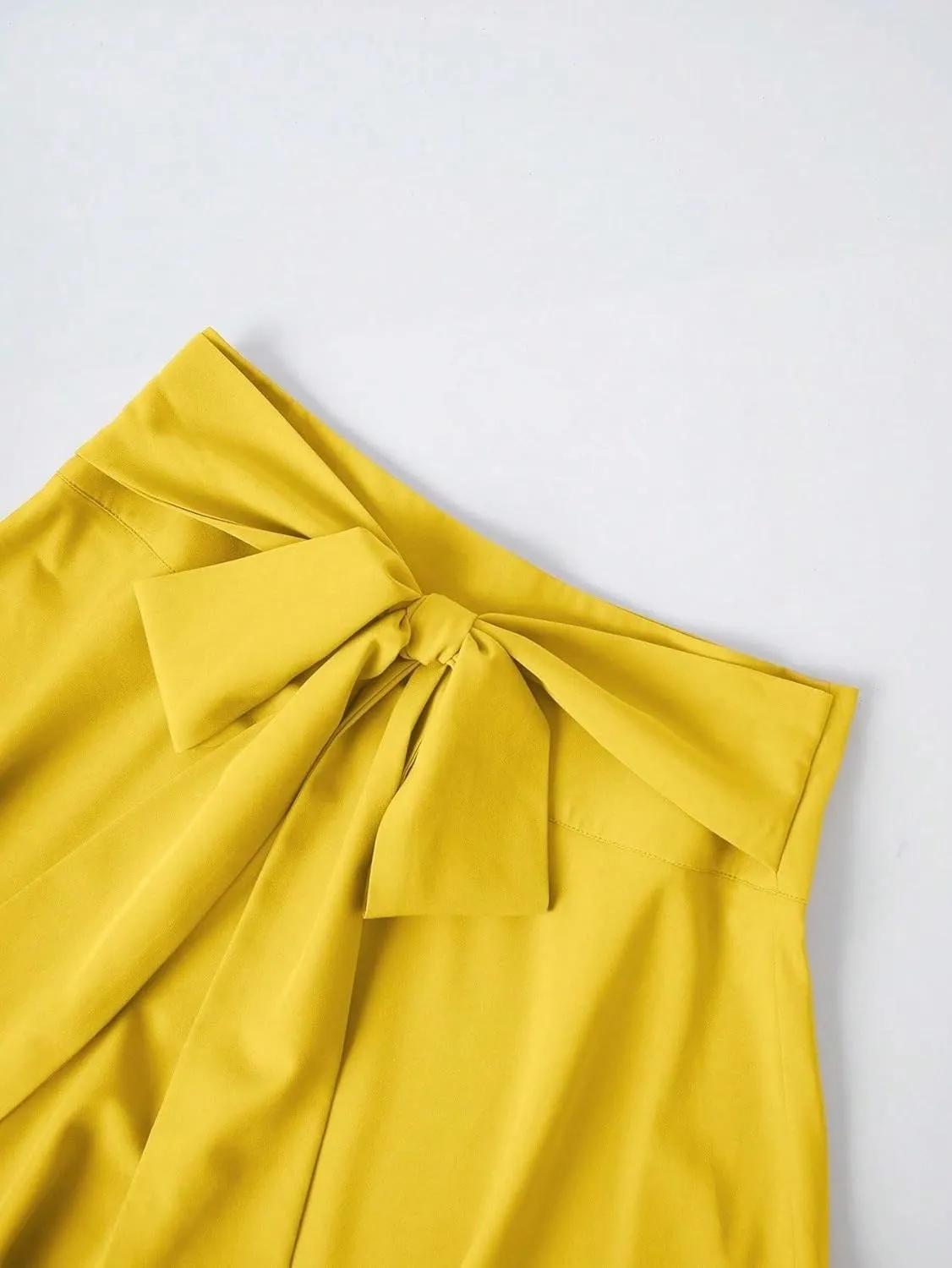 Women's Basic Natural Zipper Flared Knot Women's Summer Casual Belted Waist Midi Skirt Casual Skirts