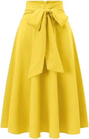 Women's Basic Natural Zipper Flared Knot Women's Summer Casual Belted Waist Midi Skirt Casual Skirts