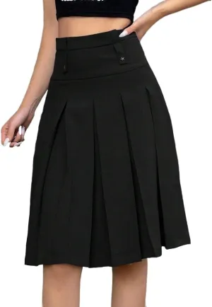 Women's Basic Spring Summer Natural Casual Solid Color Pleated Midi Skirt Knee Length Casual Skirts