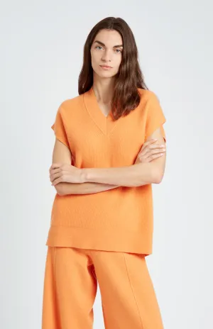 Women's Cashmere Blend V Neck Sleeveless Jumper In Burnt Orange