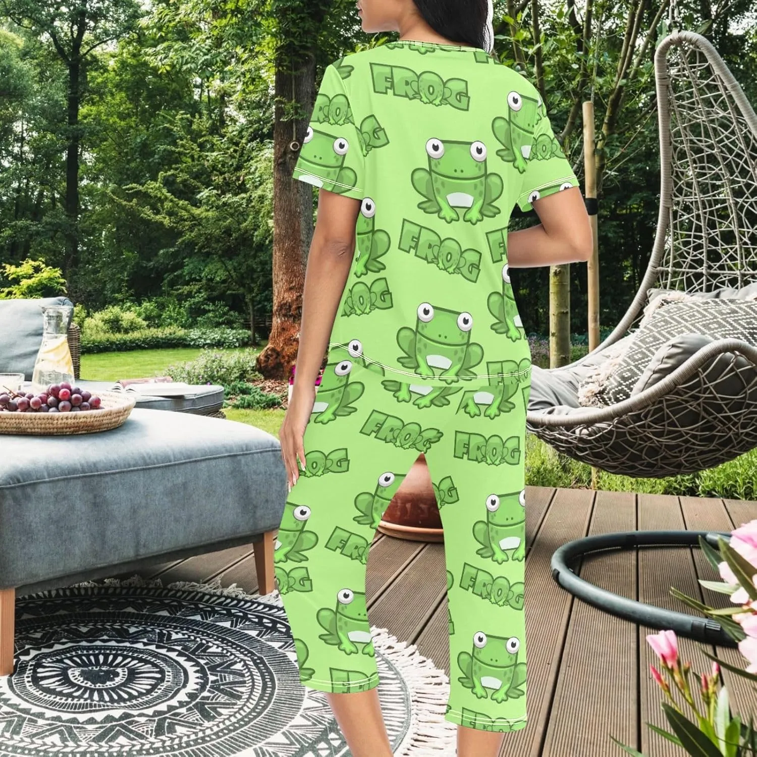 Women's Comfy Chic 2 Pcs Loungewear Set,Casual Sleepwear Short Sleeve Tops & Capri Pants PJs Set with Pockets S-XXL