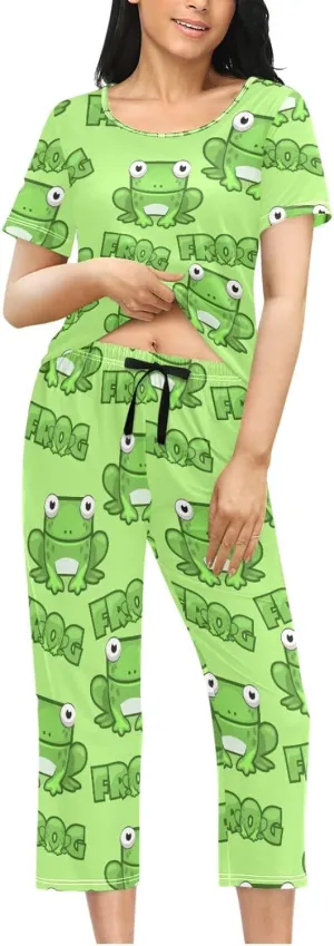 Women's Comfy Chic 2 Pcs Loungewear Set,Casual Sleepwear Short Sleeve Tops & Capri Pants PJs Set with Pockets S-XXL