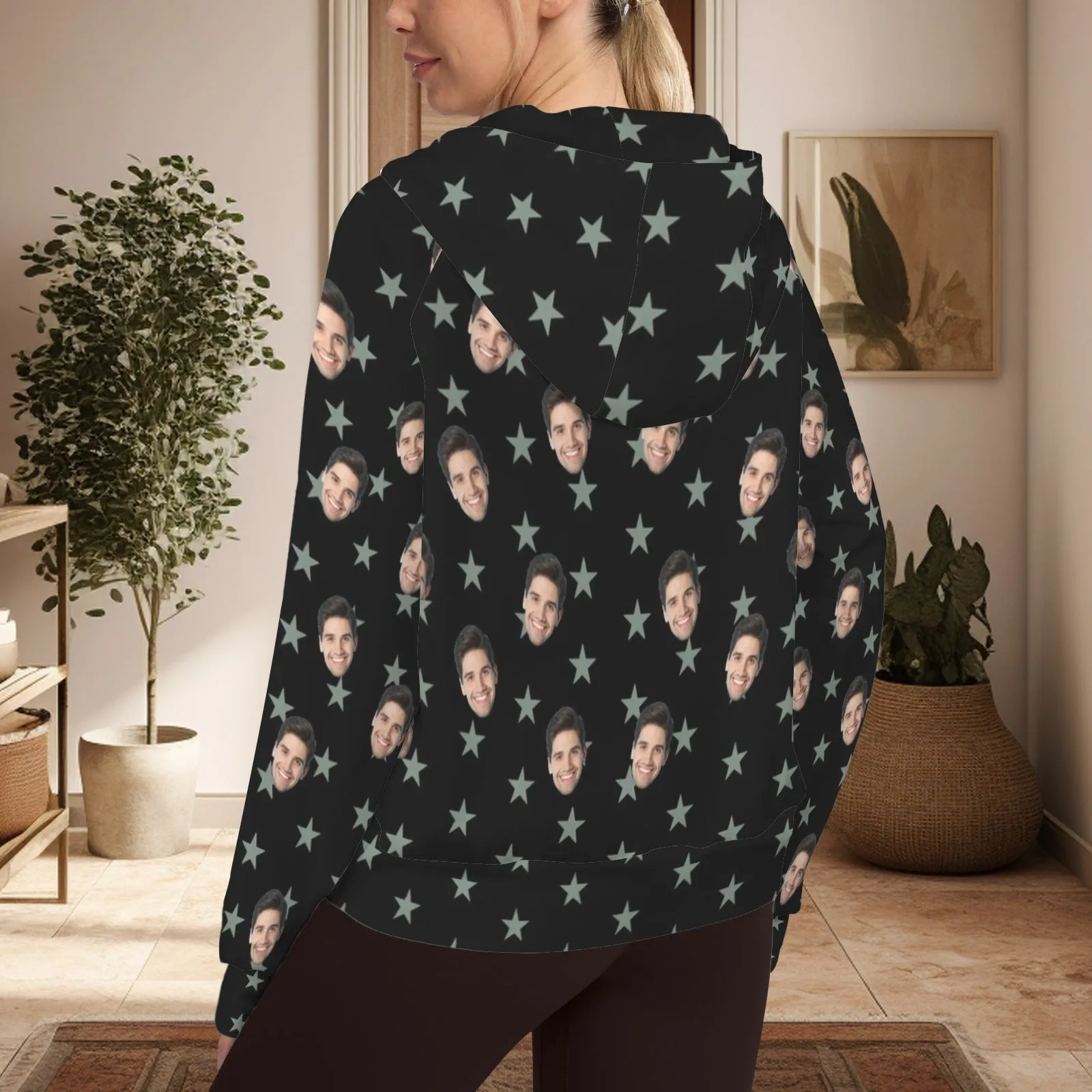 Women's Half Zip Cropped Hoodies Custom Face&Name Fleece Athletic Pullover Hoodies with Pockets Thumb Hole