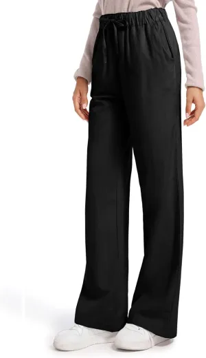 Women's Pants Casual Summer Trousers Drawstring Waist Sweatpants Lightweight Cotton Linen Wide Leg Pants