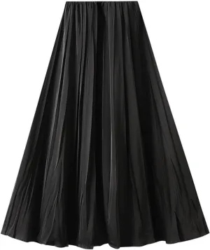 Women's Pleated Skirt Elegant A-Line High Waist Crinkled Midi Skirts Casual Summer Outfits