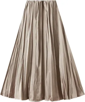 Women's Pleated Skirt Elegant A-Line High Waist Crinkled Midi Skirts Casual Summer Outfits