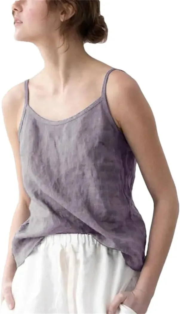 Women's Vintage Cotton-Linen Blend Camisole Breathable Sleeveless Tank Tops with Adjustable Boho-Chic Straps