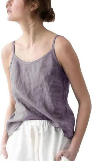 Women's Vintage Cotton-Linen Blend Camisole Breathable Sleeveless Tank Tops with Adjustable Boho-Chic Straps