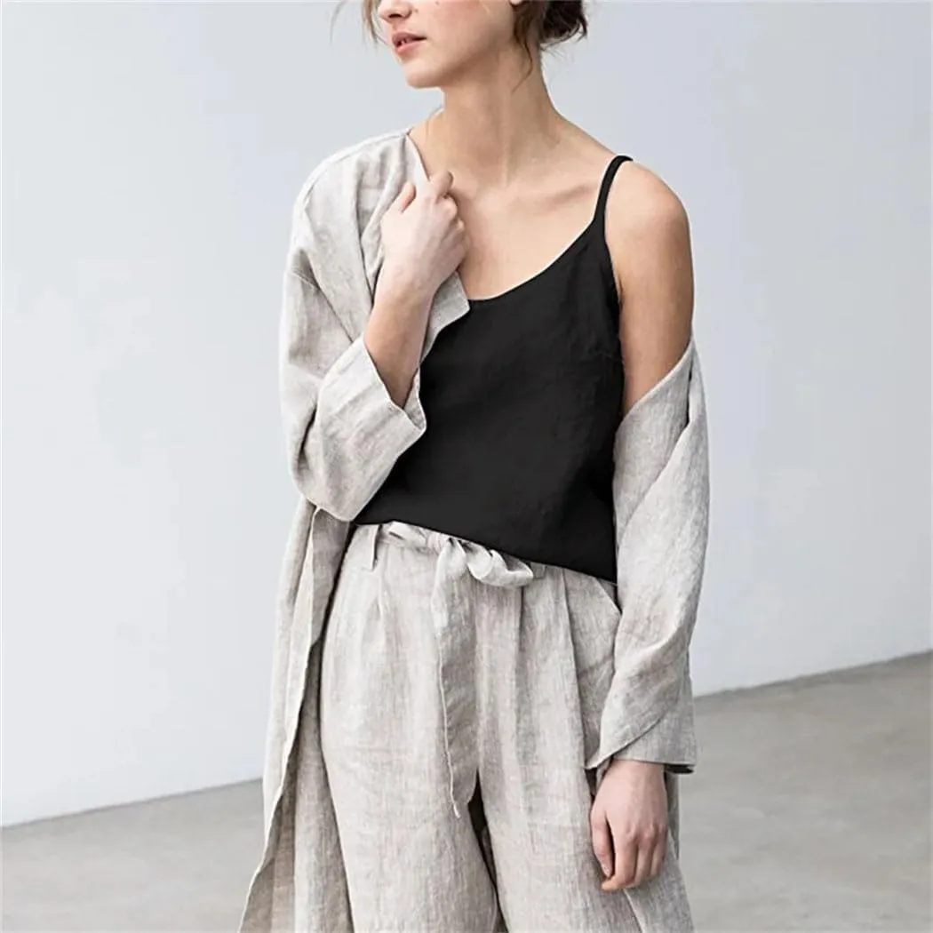 Women's Vintage Cotton-Linen Blend Camisole Breathable Sleeveless Tank Tops with Adjustable Boho-Chic Straps