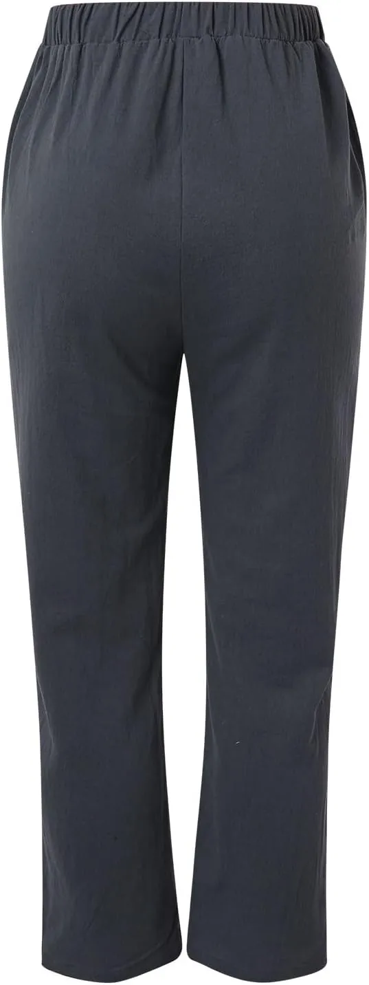 Womens Wide Leg Cotton Linen Pants Summer Casual High Waist Lightweight Lounge Slacks Oversized Beach Baggy Trousers