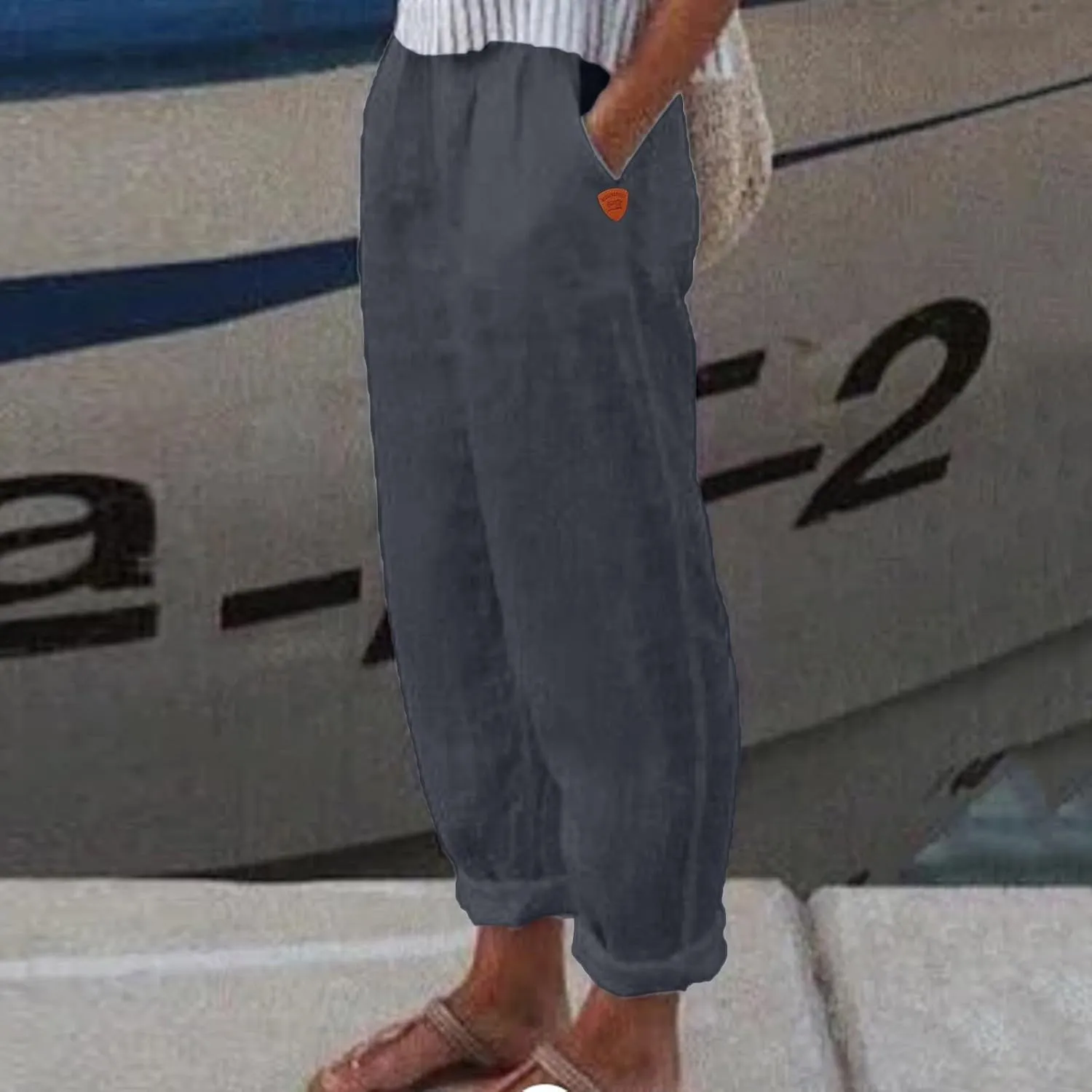 Womens Wide Leg Cotton Linen Pants Summer Casual High Waist Lightweight Lounge Slacks Oversized Beach Baggy Trousers