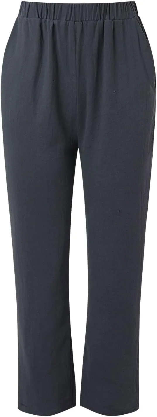 Womens Wide Leg Cotton Linen Pants Summer Casual High Waist Lightweight Lounge Slacks Oversized Beach Baggy Trousers