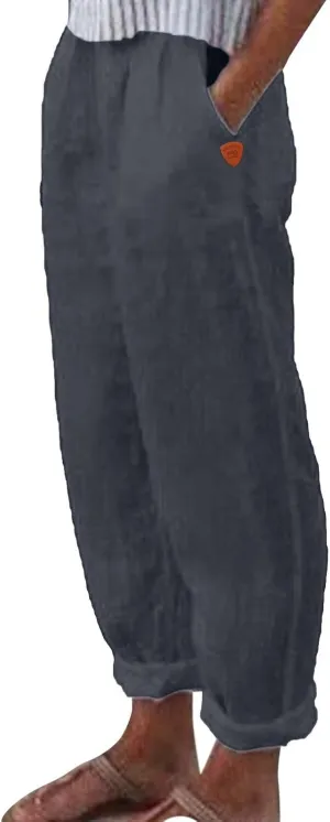 Womens Wide Leg Cotton Linen Pants Summer Casual High Waist Lightweight Lounge Slacks Oversized Beach Baggy Trousers
