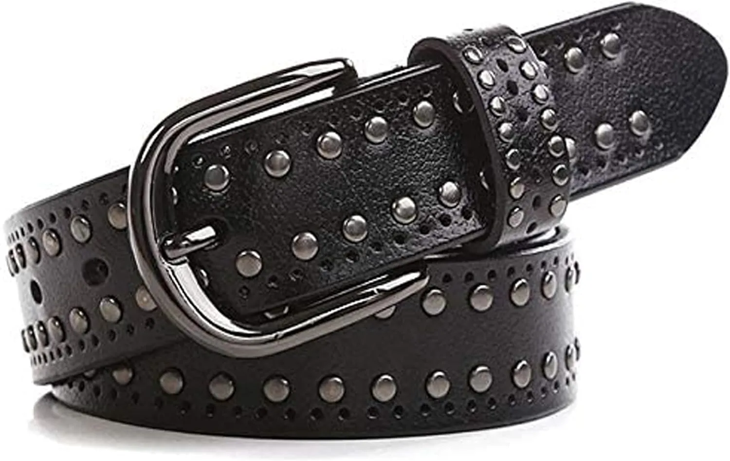 YCMI Womens Circle Studded Leather Belt, Punk Rock Rivets-Belt Ladies Belt for Jeans Pants Dresses,PU Leather Belt for Women