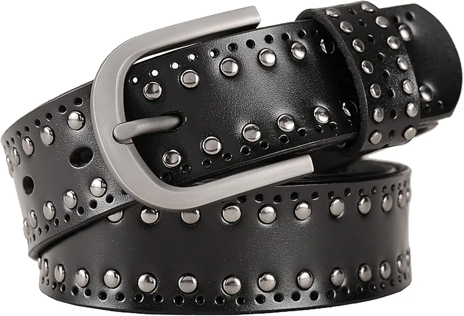 YCMI Womens Circle Studded Leather Belt, Punk Rock Rivets-Belt Ladies Belt for Jeans Pants Dresses,PU Leather Belt for Women