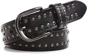 YCMI Womens Circle Studded Leather Belt, Punk Rock Rivets-Belt Ladies Belt for Jeans Pants Dresses,PU Leather Belt for Women