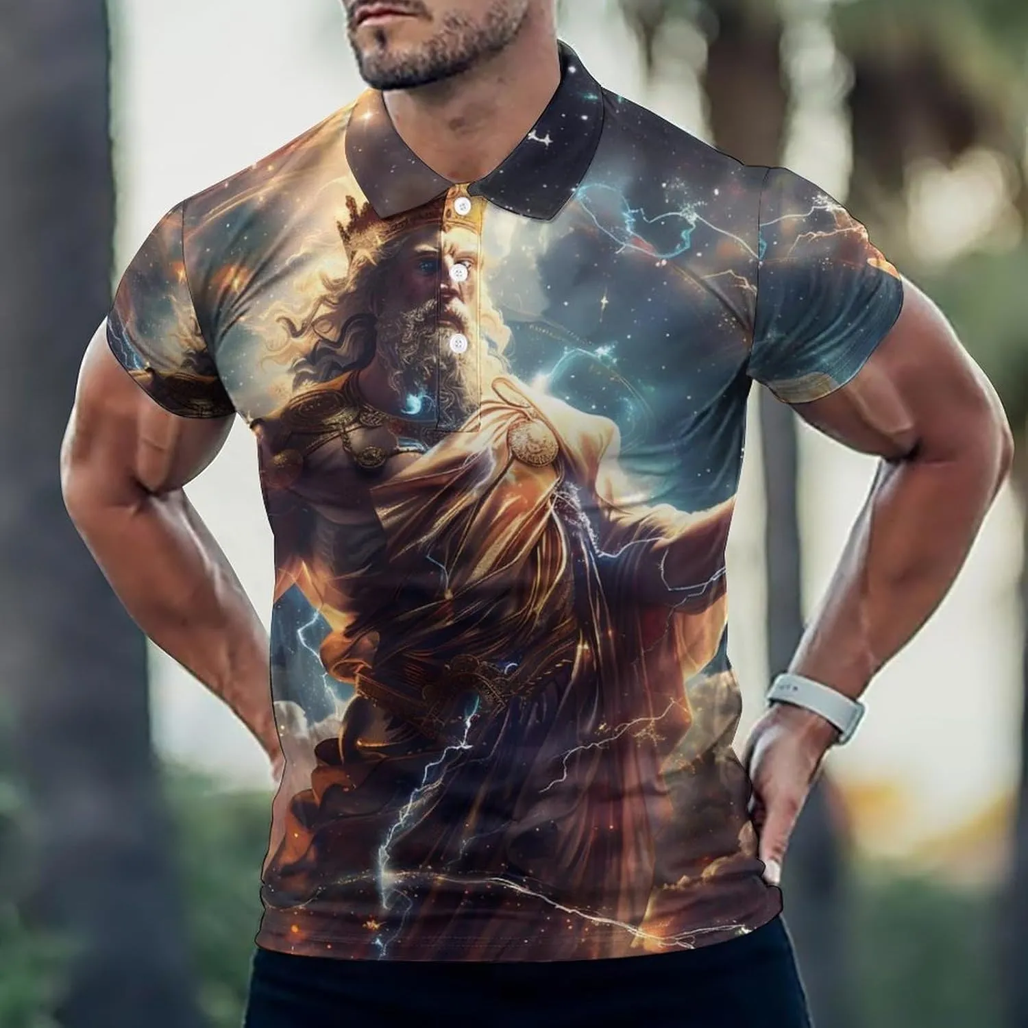 Zeus God Greek Mythology Mens Polo Shirts Quick Dry Short Sleeve T-shirts Slim Tennis Collared Tees Tops