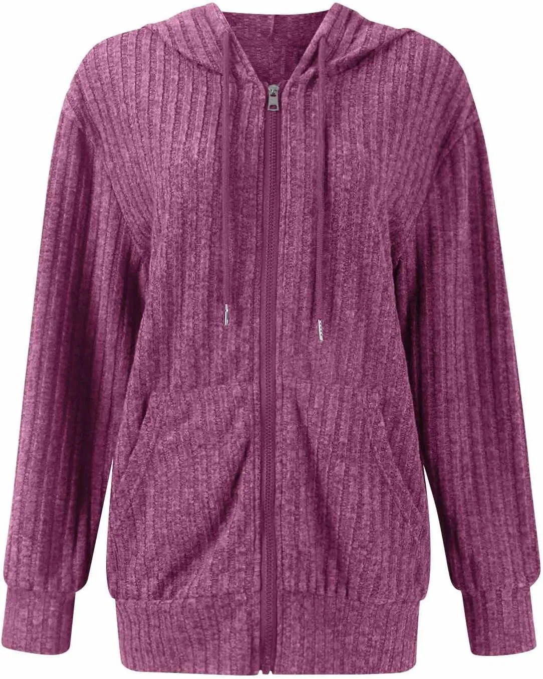Zip Up Hoodie Women Knitted Lightweight Sweaters Workout Oversized Sweatshirt Open Front Cardigan with Pockets